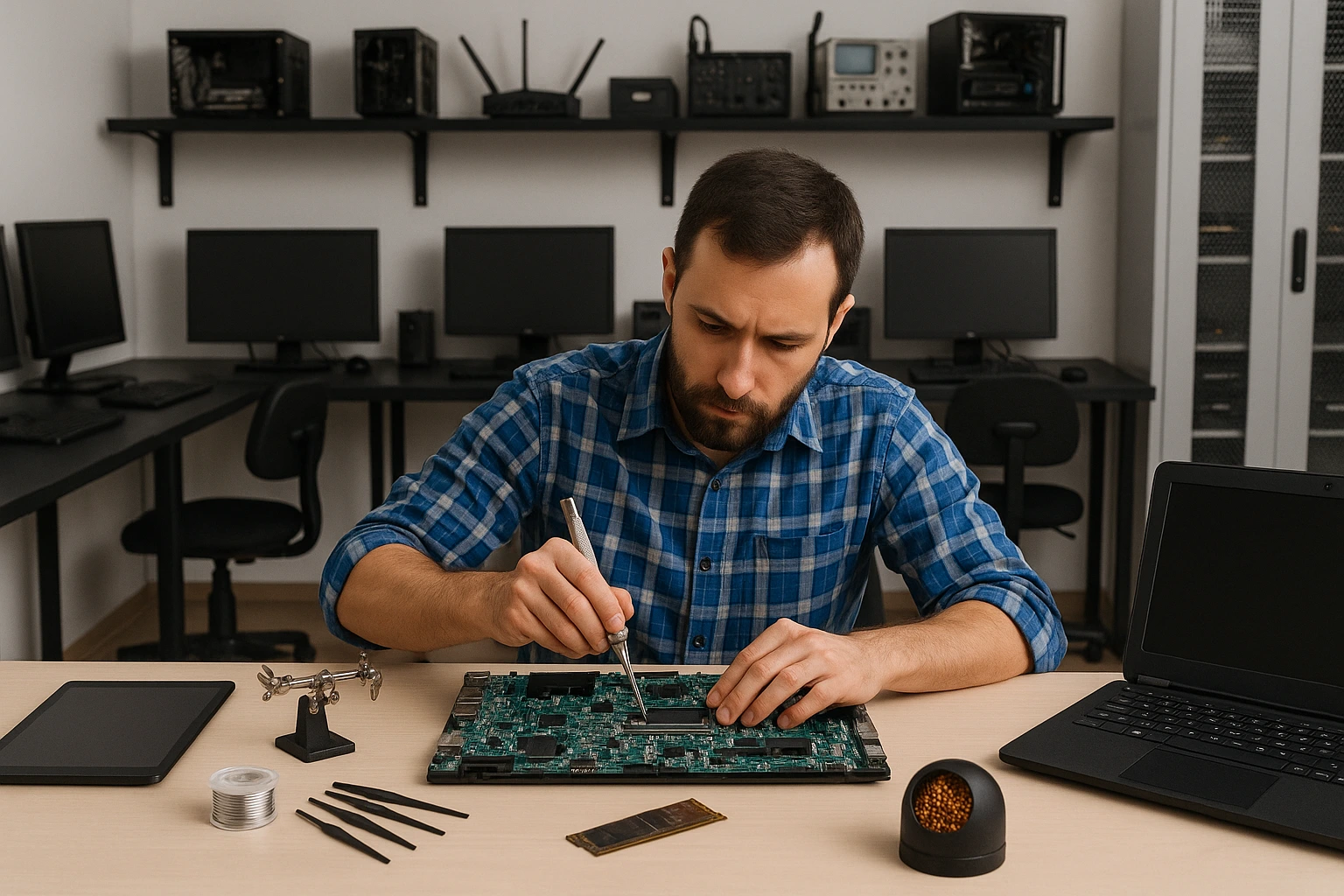 Técnico consertando notebook